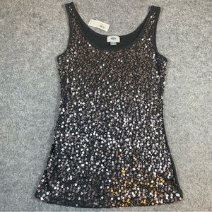 NWT Old Navy Gray Sequin Sparkle Tank Top Metallic Shimmer Size M Women’s